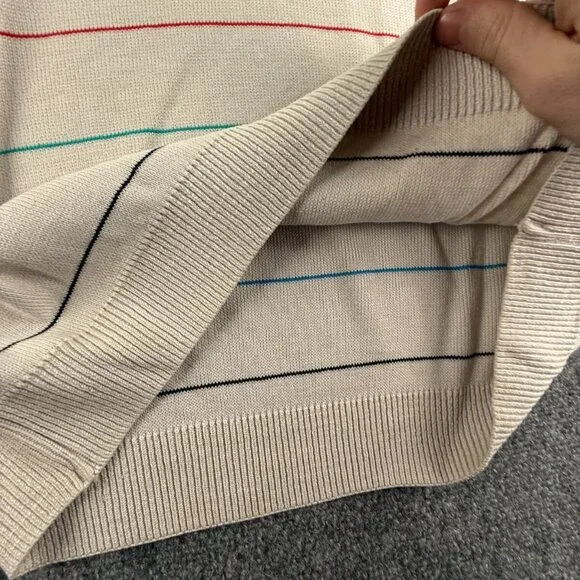 Lacoste Men Sweater Knit Croc Logo Striped Off White Casual Size 4 Medium Adult - Picture 13 of 16